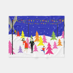 Retro-kerstboomblauw Boerderij Fleece Deken