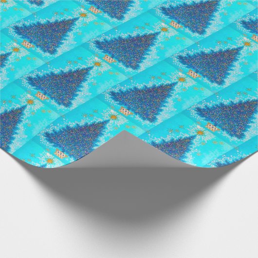 Retro kerstboomfeest cadeaupapier (Hoek)