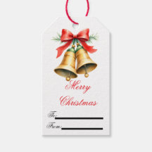  Retro Kerstcadeau Label met Bells & Red