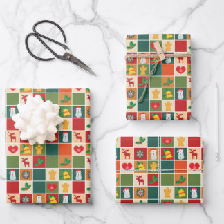 Retro kerstcadeaupapier - 3 vellen