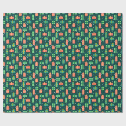 Retro kerstcadeaus cadeaupapier (Vlak)