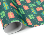 Retro kerstcadeaus cadeaupapier (Rol Hoek)