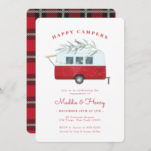 Retro kerstcamper Red Engagement Party Kaart