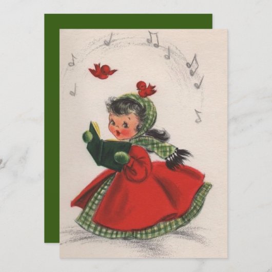  Retro KerstCaroling Girl Feestdagenkaart (Voorkant / Achterkant)