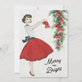 Retro kerstdame Hanging Bells Feestdagenkaart (Voorkant)