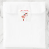  Retro kerstdame Red White Vierkante Sticker (Tas)