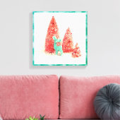 Retro-kerstdeer met Aqua-Lijst Canvas Afdruk (Insitu (Woonkamer))