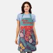 Retro kerstdruk rood afdrukken & goudglitter schort (Gedragen)