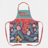 Retro kerstdruk rood afdrukken & goudglitter schort (Voorkant)