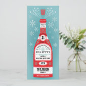 Retro Kerstfeest Champagne Fles Uitnodiging (Staand voorkant)