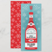 Retro Kerstfeest Champagne Fles Uitnodiging (Voorkant / Achterkant)