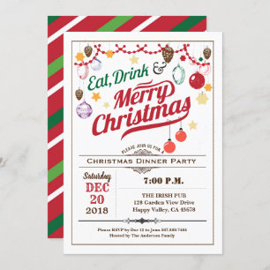 Retro kerstfeest eet drink en wees vrolijk kaart