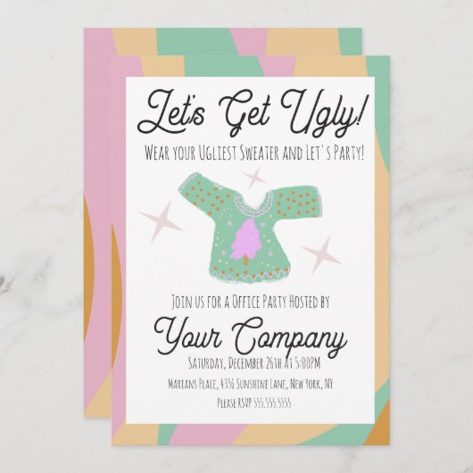 Retro-kerstfeest Oogzar Sweater Event Kaart (Voorkant / Achterkant)