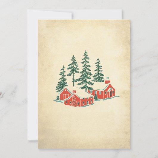 Retro Kerstfeest  Rustieke Uitnodiging (Achterkant)