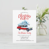Retro kerstfeest station Wagon Tree Red White Kaart (Staand voorkant)