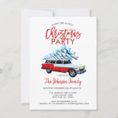 Retro kerstfeest station Wagon Tree Red White Kaart (Voorkant)