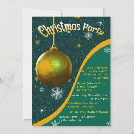 Retro Kerstfeest uitnodiging Groen en goud (Voorkant)