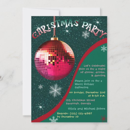Retro Kerstfeest uitnodiging Groen en rood (Voorkant)