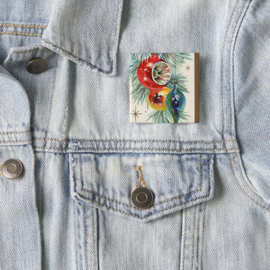  retro-kerstfeestbommen vierkante button 5,1 cm (In situ)