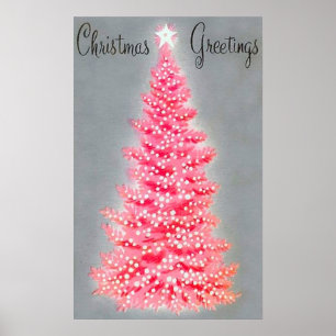 Retro kerstfeestdag roze poster