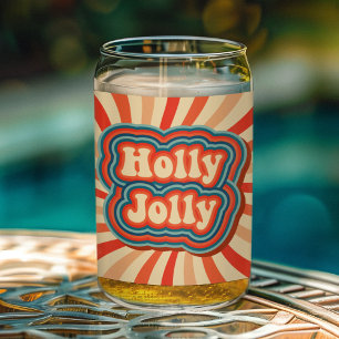 Retro kerstFeestdagen Holly Jolly Typografie Blikvorm Glas