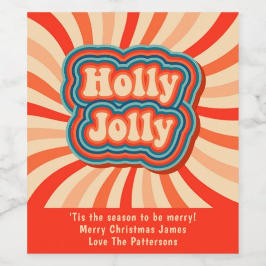 Retro kerstFeestdagen Holly Jolly Typografie Wijn Etiket (Enkel label)