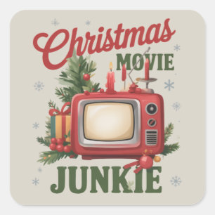 Retro Kerstfilm Junkie Familie Feest Kerstmis Vierkante Sticker