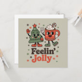 Retro kerstgevoel vrolijk  vakantie kaart (Voorkant / Achterkant in situ)