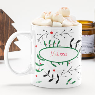 Retro KerstGreenery Cute Personalized Winter Koffiemok