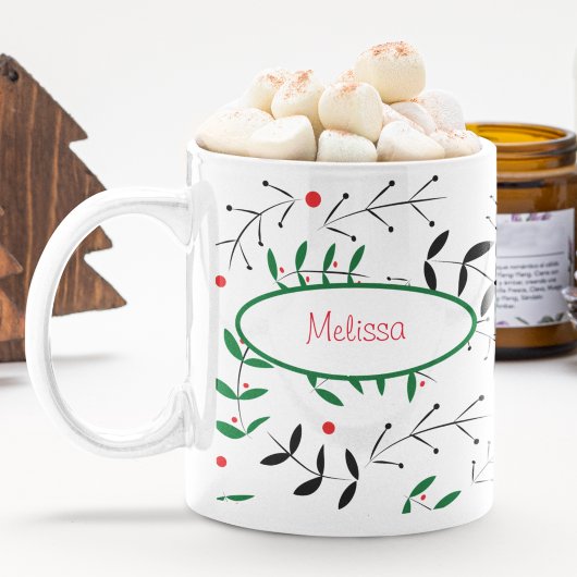 Retro KerstGreenery Cute Personalized Winter Koffiemok