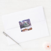 Retro KerstGreenery Winter Home Road Vierkante Sticker (Envelop)