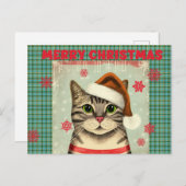 Retro kerstkat briefkaart voor pretkerst (Voorkant / Achterkant)