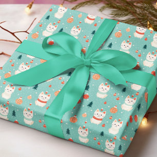 Retro Kerstkat Kerstvakantie Cadeaupapier