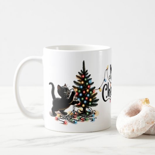 Retro Kerstkat Koffiemok (Met donut)