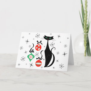 Retro Kerstkat Prettig Kerstmis horizontaal Feestdagen Kaart