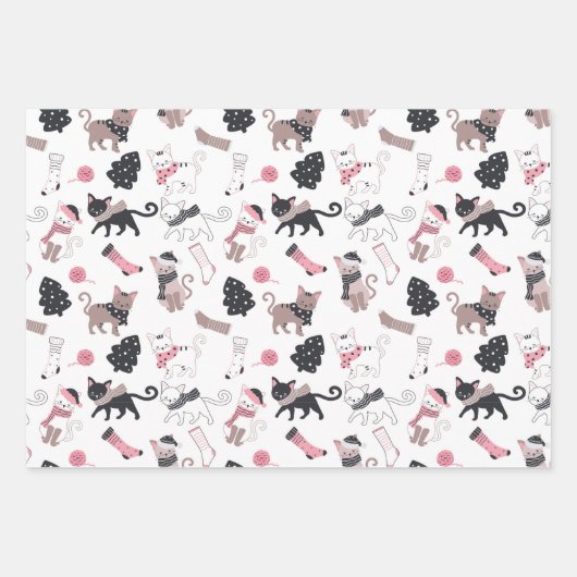 Retro Kerstkatten Inpakpapier Vel (Voorkant 2)