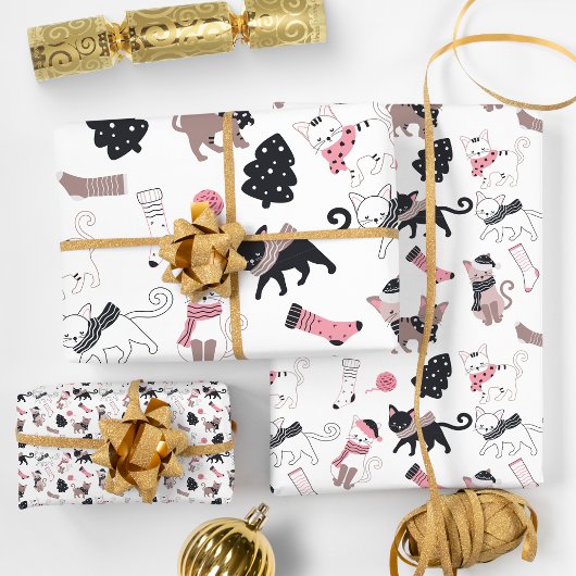 Retro Kerstkatten Inpakpapier Vel