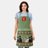 Retro Kerstkatten monogram Schort (Gedragen)
