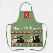 Retro Kerstkatten monogram Schort (Voorkant)