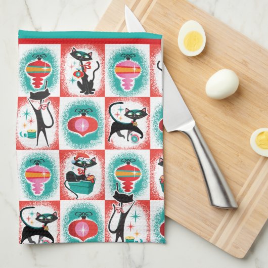 Retro Kerstkatten - Theedoek (Quarter Fold)