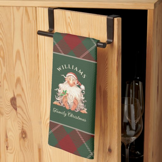 Retro kerstkerst met naam en jaar theedoek (Derde Gevouwen)
