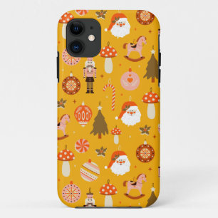 Retro kerstkerststaarten patroon iPhone 11 hoesje