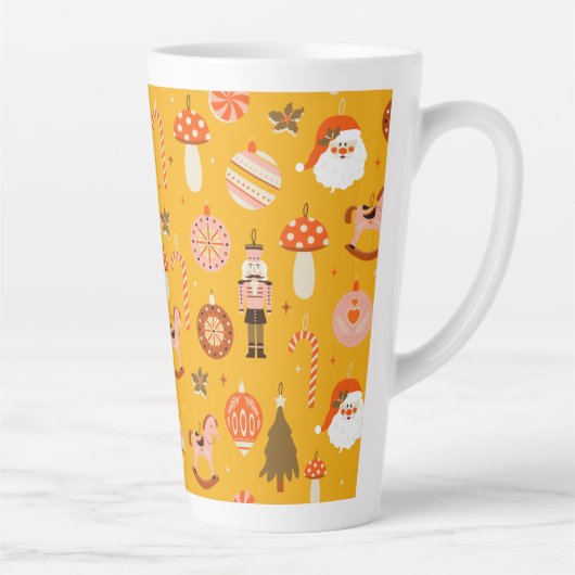 Retro kerstkerststaarten patroon latte mok (Rechts)