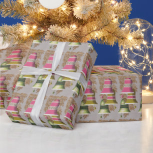 Retro kerstklokken roze groen uit de jaren '50 cadeaupapier