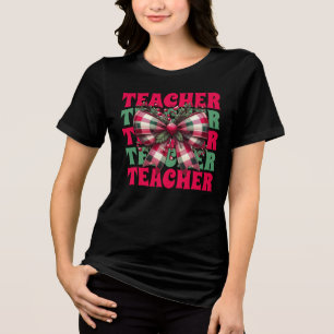 Retro Kerstleraar Coquette Bow Tri-Blend Shirt