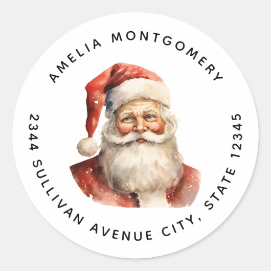 Retro Kerstman - Adres Ronde Sticker (Voorkant)