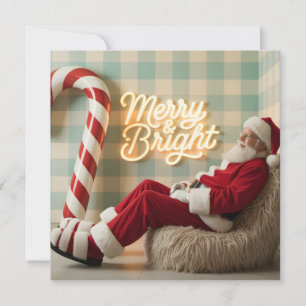 Retro Kerstman die ontspant in een pluizige stoel Feestdagenkaart