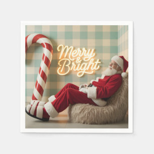 Retro Kerstman die ontspant in een pluizige stoel Servet