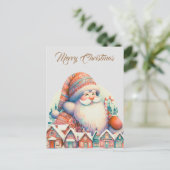 Retro Kerstman Dorp Briefkaart (Staand voorkant)