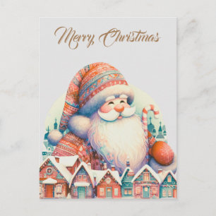 Retro Kerstman Dorp Briefkaart